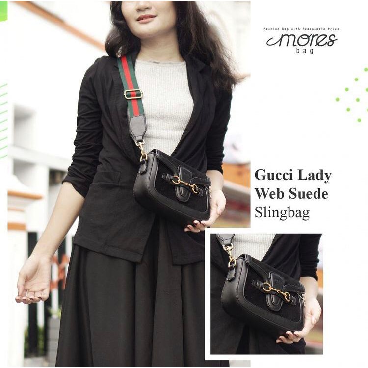 Mores Tas Selempang Bahu Wanita Lady Web Medium PU Suede Leather Semi Premium / Woman Slingbag