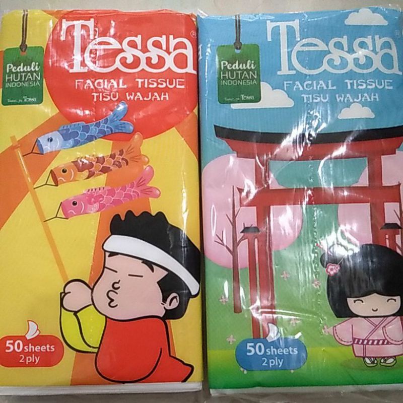 paket Tessa 50 dan 10 sheets 2 play Tisu wajah 6 bks