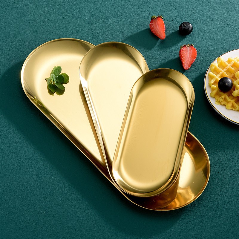 Hot Sale/Nordic Style Gold Silver Stainless Steel Dessert Dining Plate/Tray Handuk Piring Buah Kue Kacang/Snack Western Steak Dishes/Peralatan Dapur Aksesoris Gadget