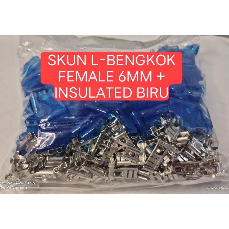 10 pcs SKUN L-BENGKOK FEMALE 6MM + INSULATED BIRU