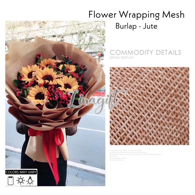 ( 1 Yard-50x80 ) FLOWER WRAPPING ROL - KOREAN MESH JUTE - KERTAS BUNGA BURLAP BUKET /  FLORIST GONI POLINET