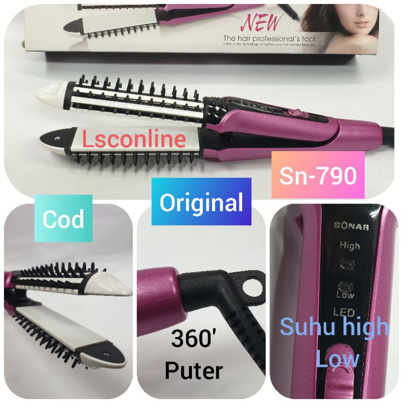 Sonar Catokan Pelurus Rambut 2in1 Sisir Curly Kriting Blow Murah Lurus Original SN 790 Terlaris