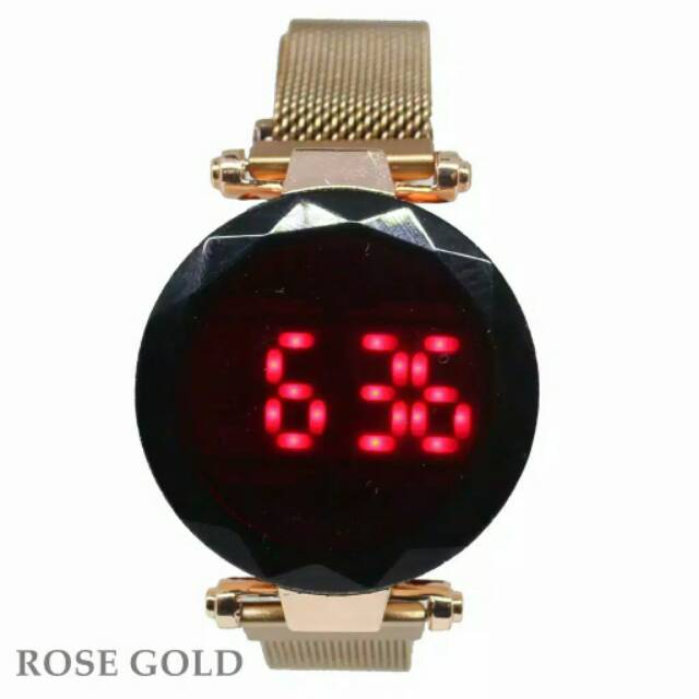 Jam Tangan Wanita Korea Sport LED Bulat Digital Strap Magnet