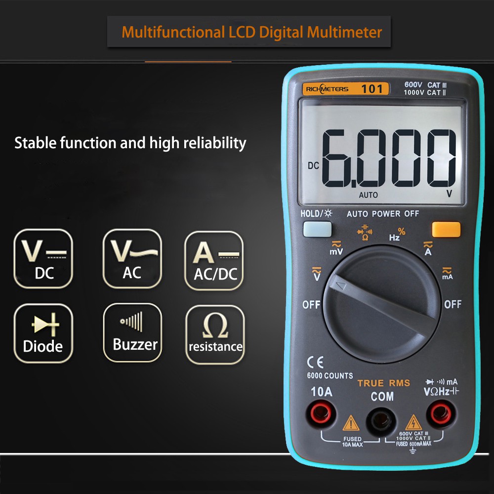 RICHMETERS Digital Multimeter - Alat Ukur arus AC/DC - Digital Multimeter AC/DC Voltage Tester