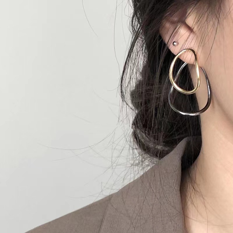 Anting Gantung Model Tetesan Air Oval Dua Lapis Untuk Wanita