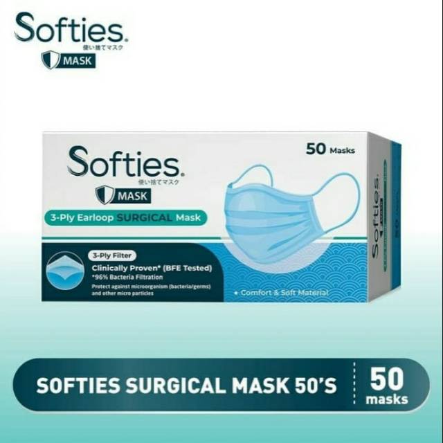 Softies Surgical Mask 3 Ply ( Masker ) isi 50pcs