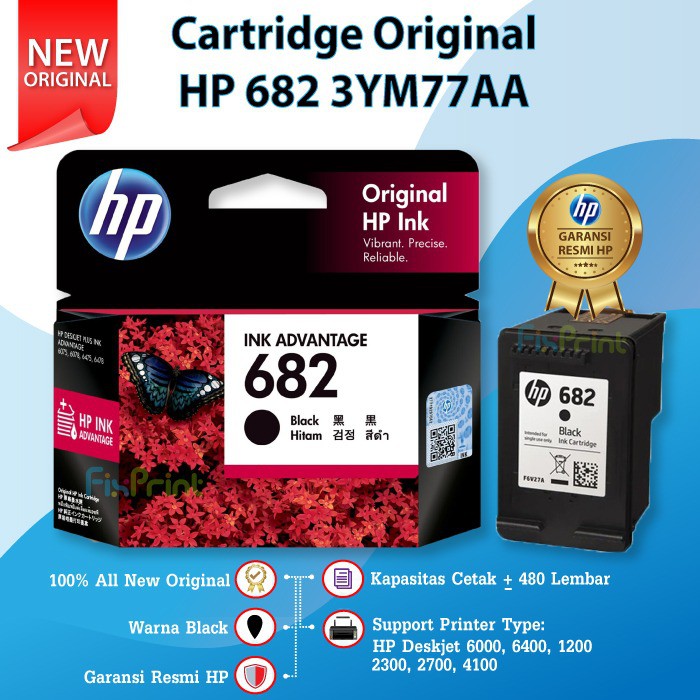 Cartridge Tinta HP 682 Black Original 3YM77AA Katrid Printer 2335 2336 2337 6075 6078 6475 6478