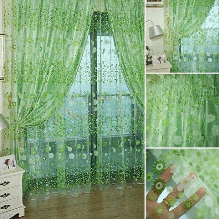 Tirai Gorden Jendela Pintu motif bunga transparan
