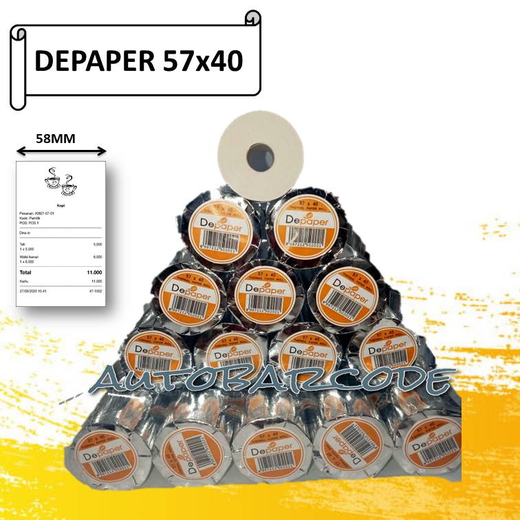

Depaper 57X40 Kertas Thermal Printer 58MM Struk Nota Kasir Kwitansi Cafe Resto Minimarket 58X40
