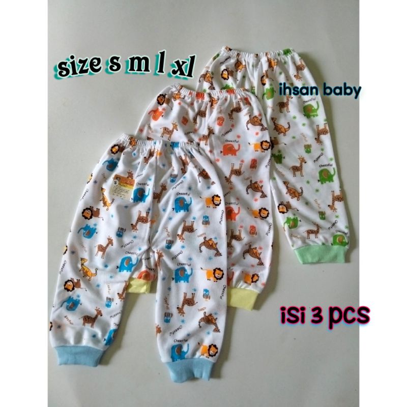 3 PCS CELANA PANJANG PUTIH MOTIF UKURAN S M L XL