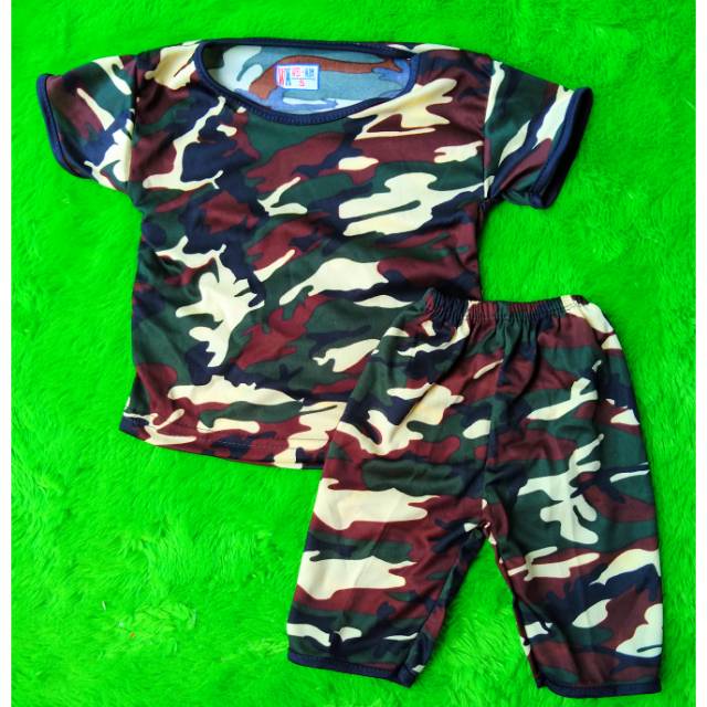 (S-1E) Setelan Baju Bayi Harian Motif Loreng Army