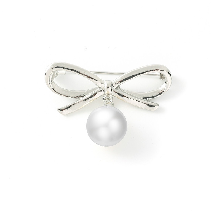 1 Pc Bros Pin Bentuk Pita Besar Aksen Mutiara Untuk Aksesoris Pernikahan Wanita-#2
