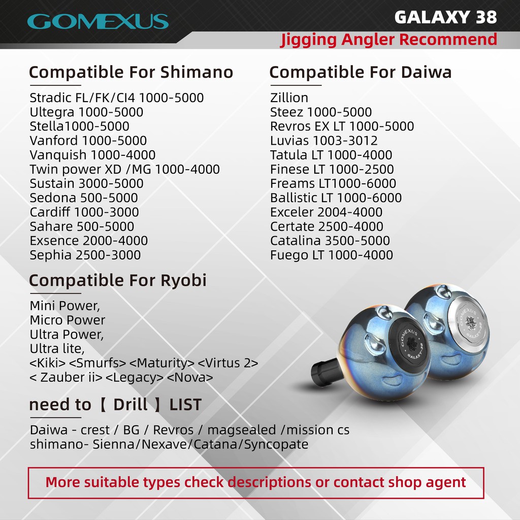 REEL HANDLE KNOB GOMEXUS GALAXY TITANIUM ALLOY 38 | 41 MM