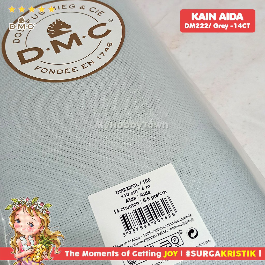 Kain Sulam Kristik Strimin Aida DMC 14ct Gray Grey Abu DM222/CL - 168