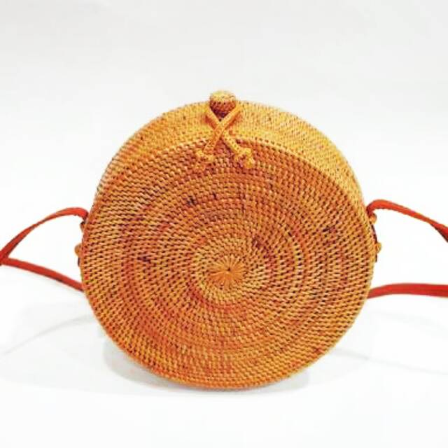 Tas Rotan Bulat tali kulit