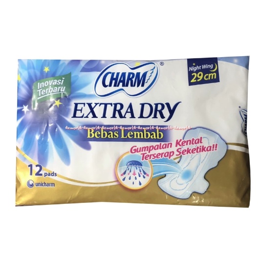 Charm Extra Dry Bebas Lembab Slim Day Wing 29CM 12 Pads Pembalut Wanita Extra Dri Tetap Kering Carm Charm Dray