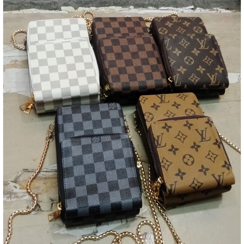 HPO Tas SLempang wanita fashion hp 3 Resleting Touchscreen Damier rante import