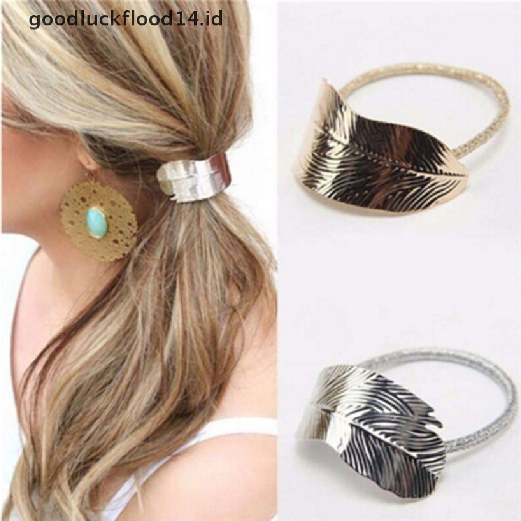 [OOID] HOT Women Tree Leaf Shape Mental Hair Rope Elastic Rubber Band Headdress Rope ID
