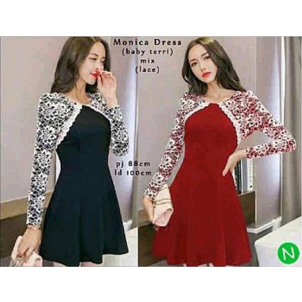 cn dress wanita merah murah trendy L elegan modis modern sexy red terusan rok pendek batik etnik