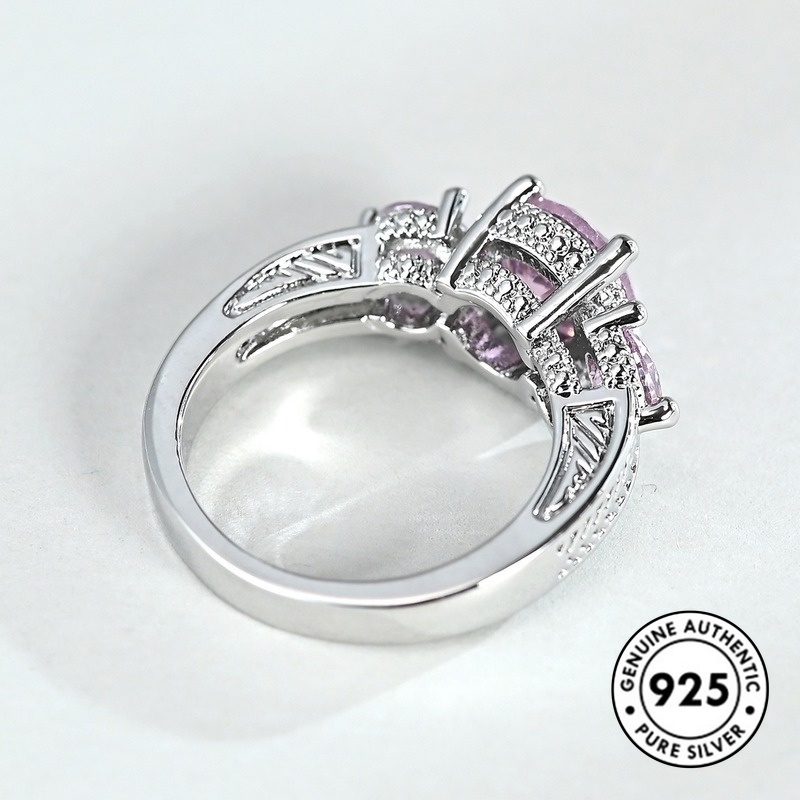 Cincin S925 Silver Aksen Berlian Warna Pink Gaya Klasik