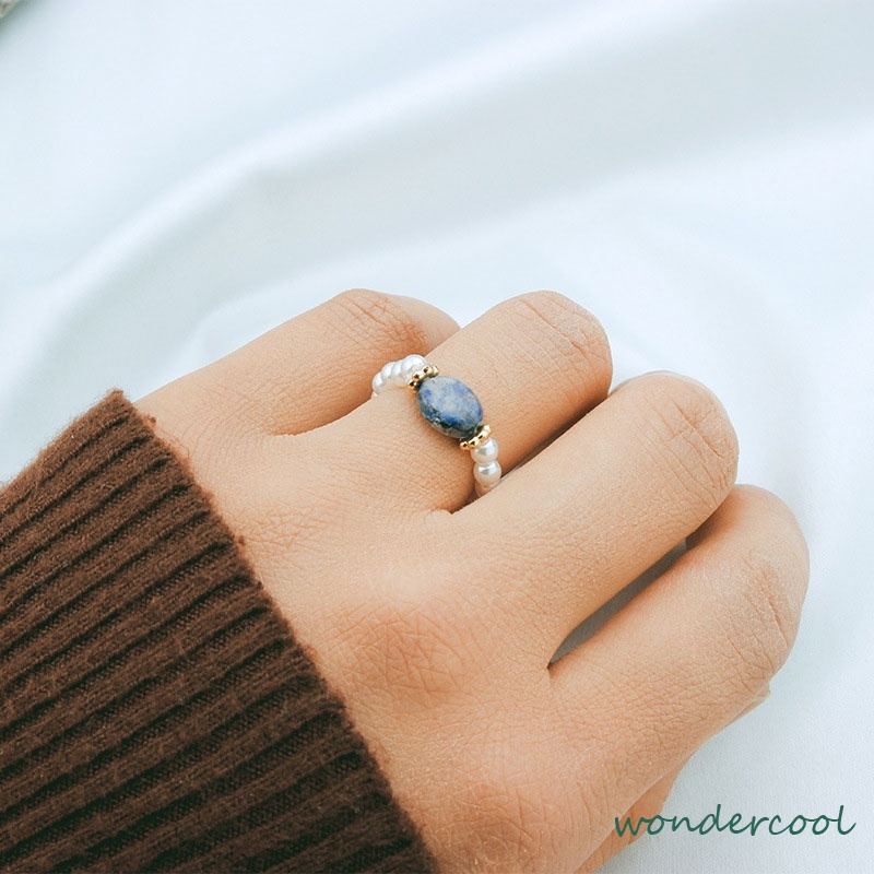 Cincin Manik-manik Mutiara Antik Cincin Batu Fashion Mewah Aksesoris Fashion Yang Simpel Dan Murah-Won