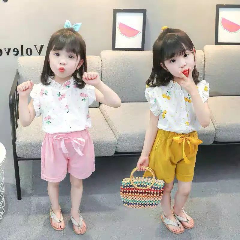 Setelan Baju dan Celana Import Anak Perempuan Lengan Pendek