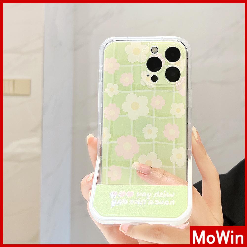 iPhone Case Silicone Soft Case Clear Case Folding Stand Airbag Shockproof Protection Camera Green Plaid Flower Compatible For iPhone 11 13 Pro Max 12 Pro Max 7Plus xr