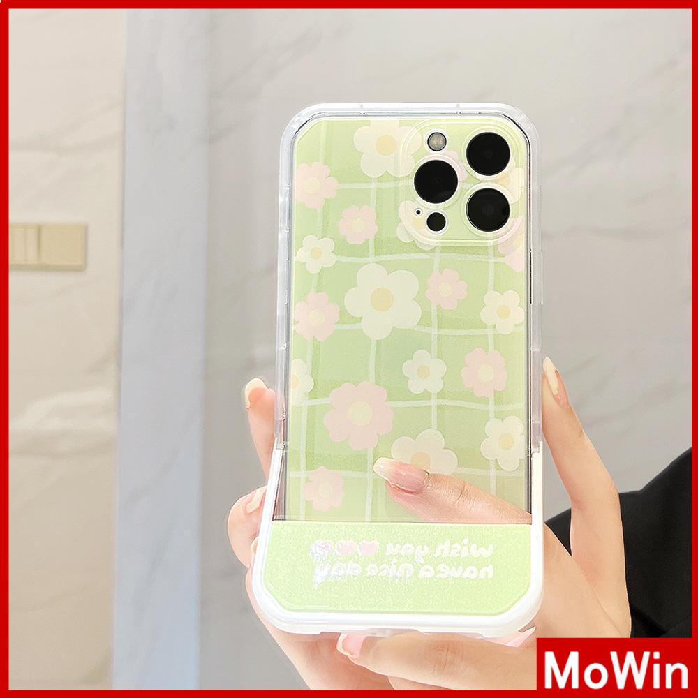 iPhone Case Silicone Soft Case Clear Case Folding Stand Airbag Shockproof Protection Camera Green Plaid Flower Compatible For iPhone 11 13 Pro Max 12 Pro Max 7Plus xr