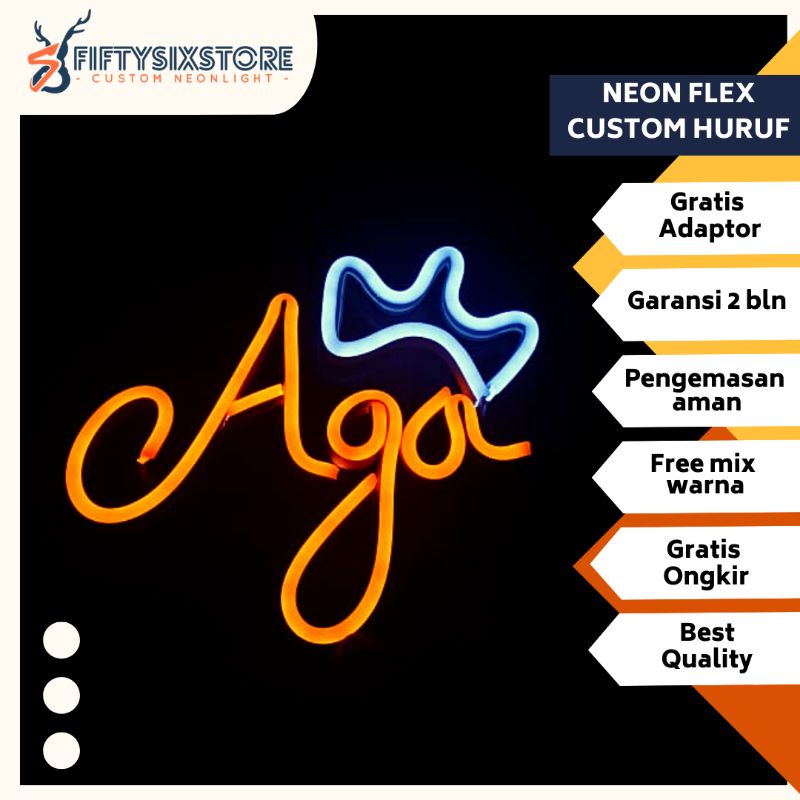 Lampu Dekorasi/Hias Neon Flex Custom huruf (ukuran 15cm perhuruf)