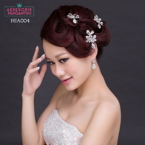 [BISA COD] AKSESORIS JEPIT RAMBUT ANTING SET HEADPIECE PENGANTIN SILVER HJA004