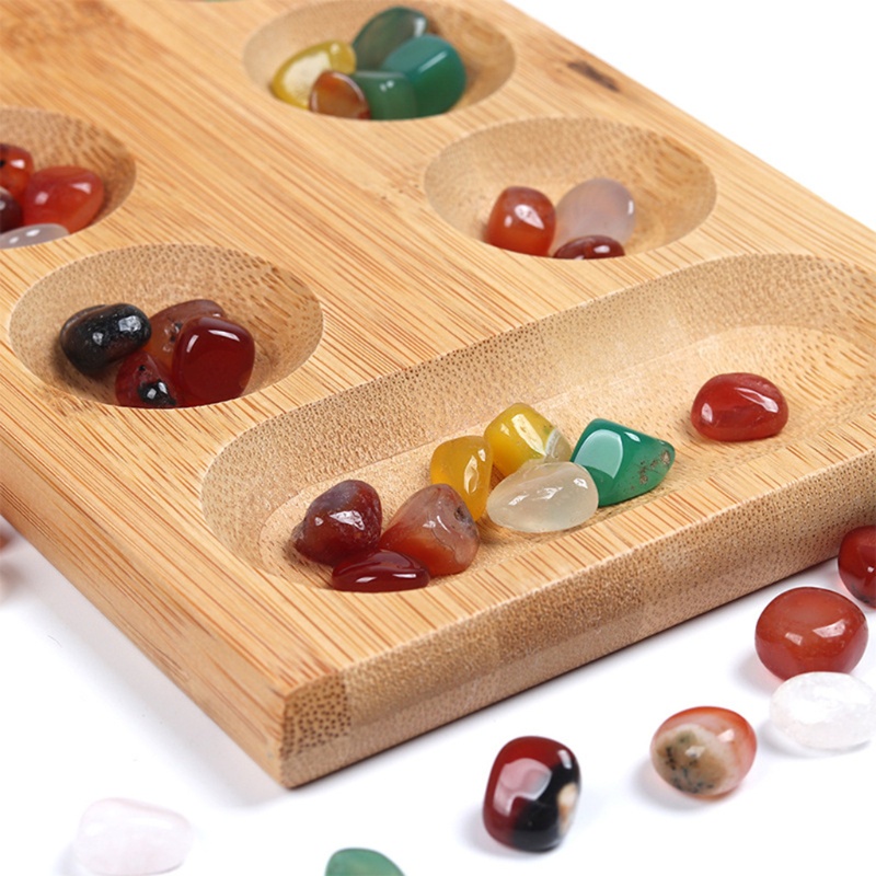 Mary Mancala Board Game Dengan Batu Warna-Warni Kerikil Papan Lipat Catur Set