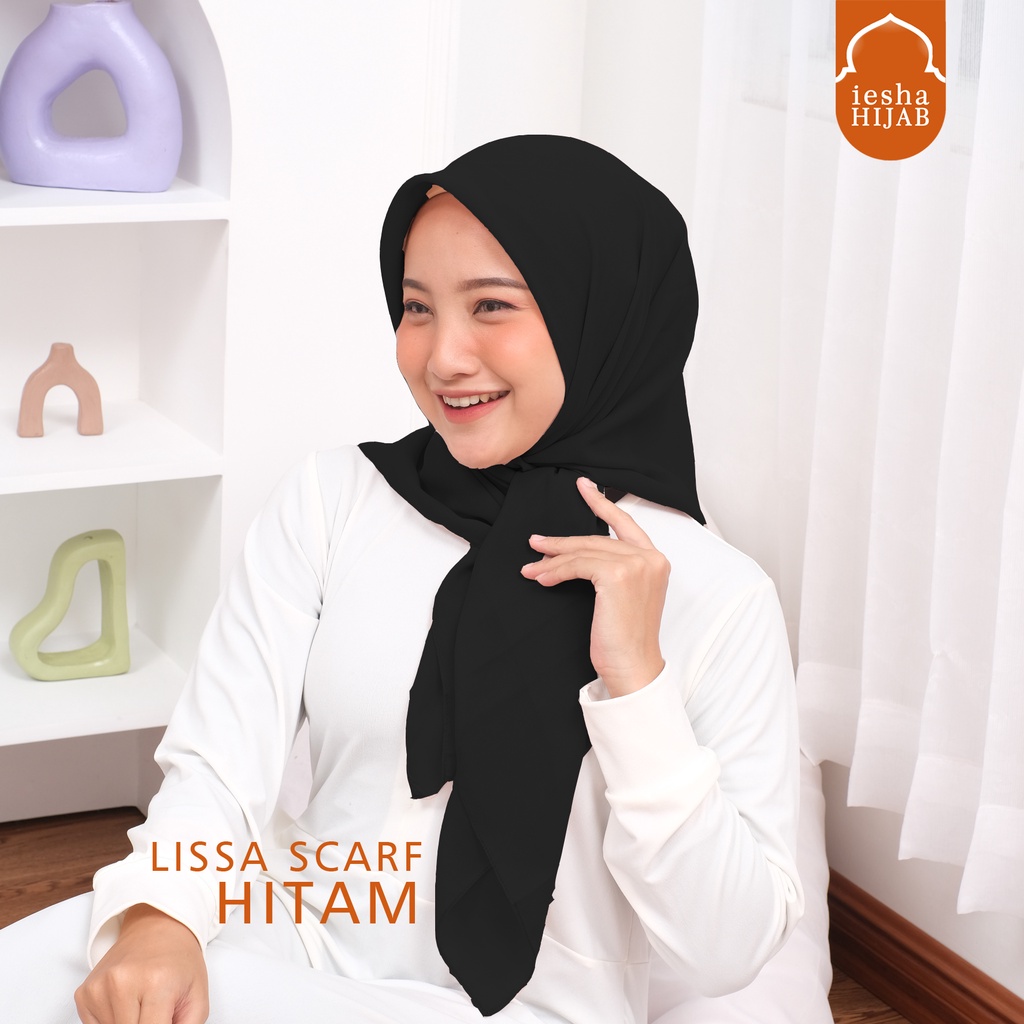 Lishani Hijab Segi Empat Lissa Scarf Polycotton Warna Hitam