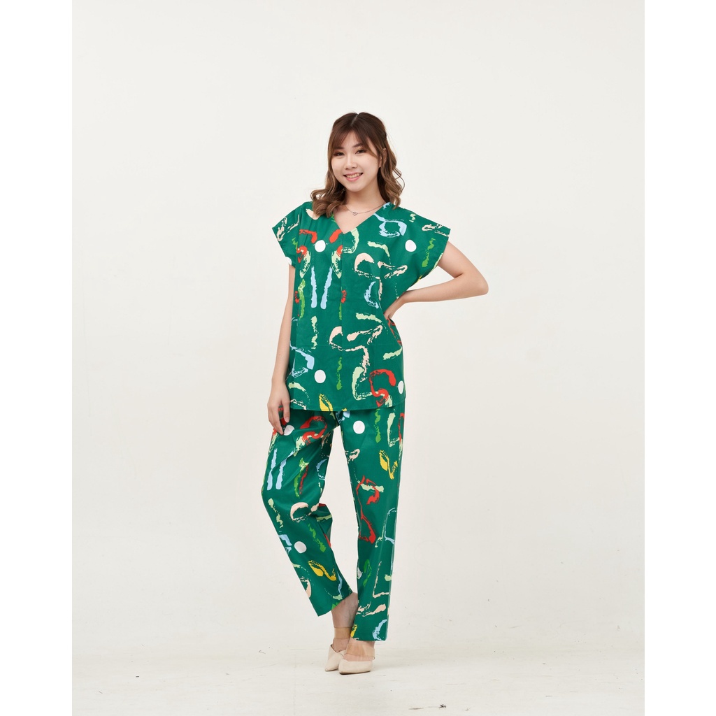 IZANY Piyama One set  Korean allsize Celana Panjang / Set Cel / Daily Set-KOREAN HAVANA GREEN