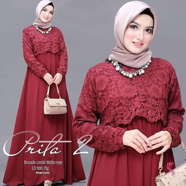(PROMO)SET SYAR'I BRUKAT PRITA MEW MAROON 4 WARNA LAINNYA SETELAH HAJI UMROH GAMIS SYARI BRUKAT.-MARON