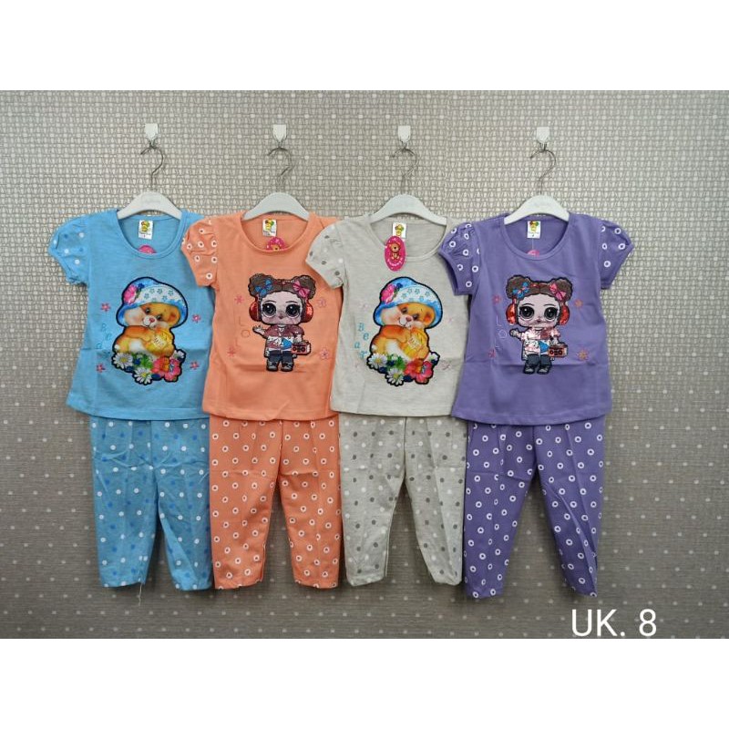 SETELAN BAJU ANAK PEREMPUAN LENGAN PENDEK CELANA PANJANG 2-6 TAHUN  MOTIF RANDOM