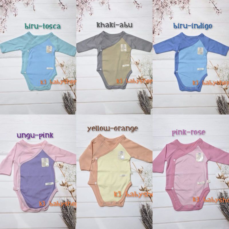 Baby Jumper Aerilyn 0-3 bln dan 3-6 bulan baju bayi newborn two tone biru pink khaki abu ungu romper jumpsuit overall