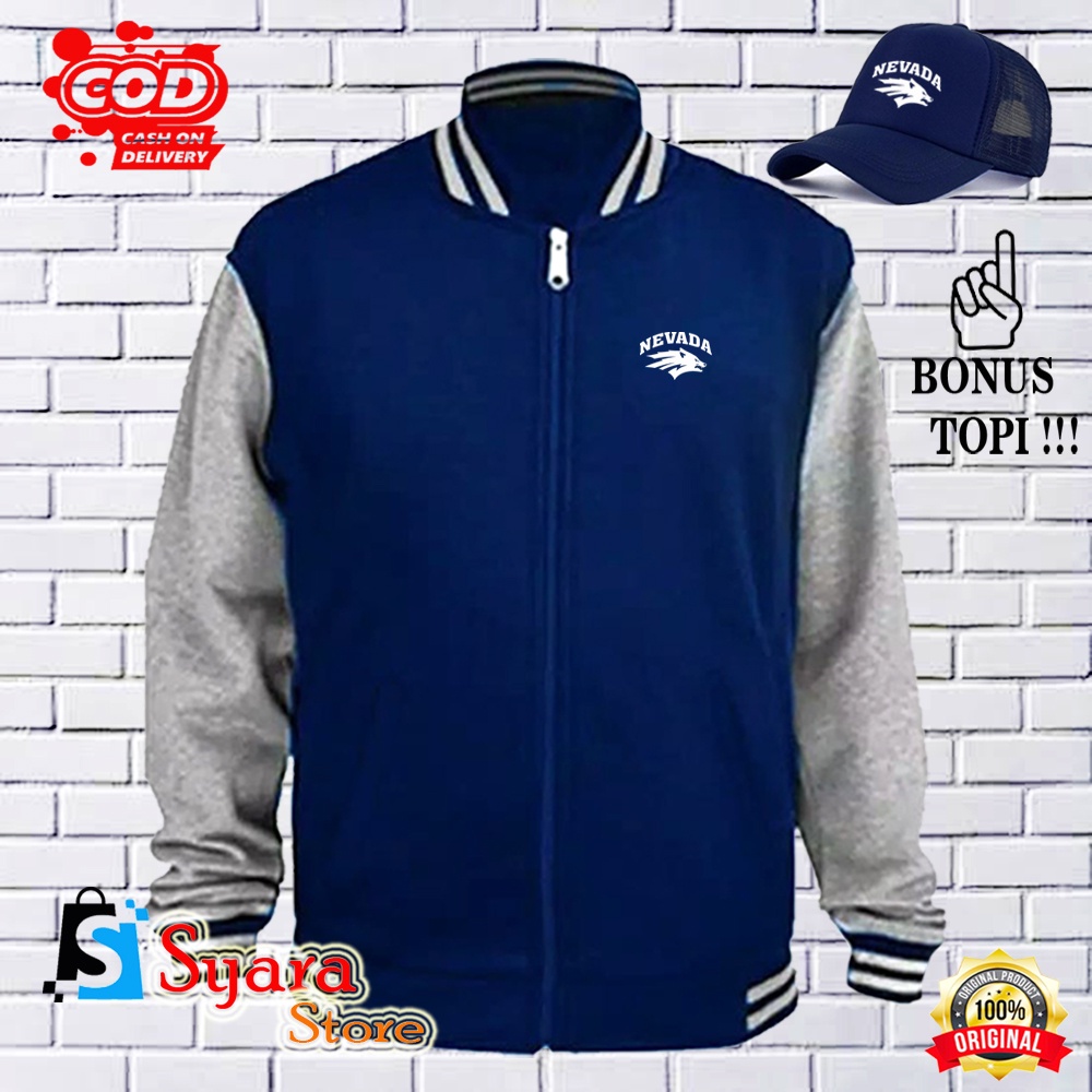 Syara Store / BONUS TOPI.. Jaket Varsity Baseball Nevada Putih/ Jaket Distro Varsity / Jaket Basebal