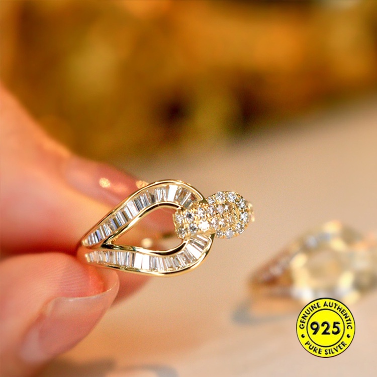 Cincin Berlian 18k Gold Model Terbuka Dapat Disesuaikan Untuk Wanita