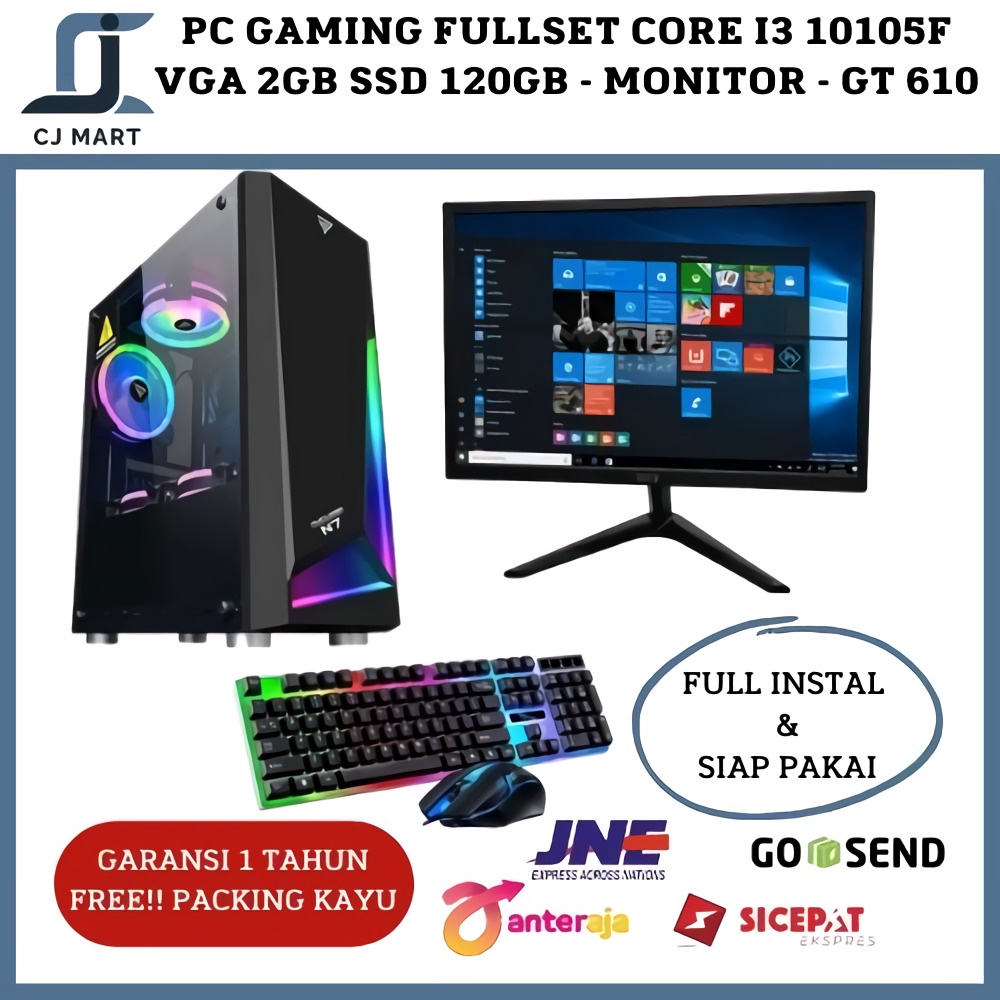 PC GAMING LENGKAP CORE I3 10105F VGA 2GB SSD 120GB - MONITOR - GT 730