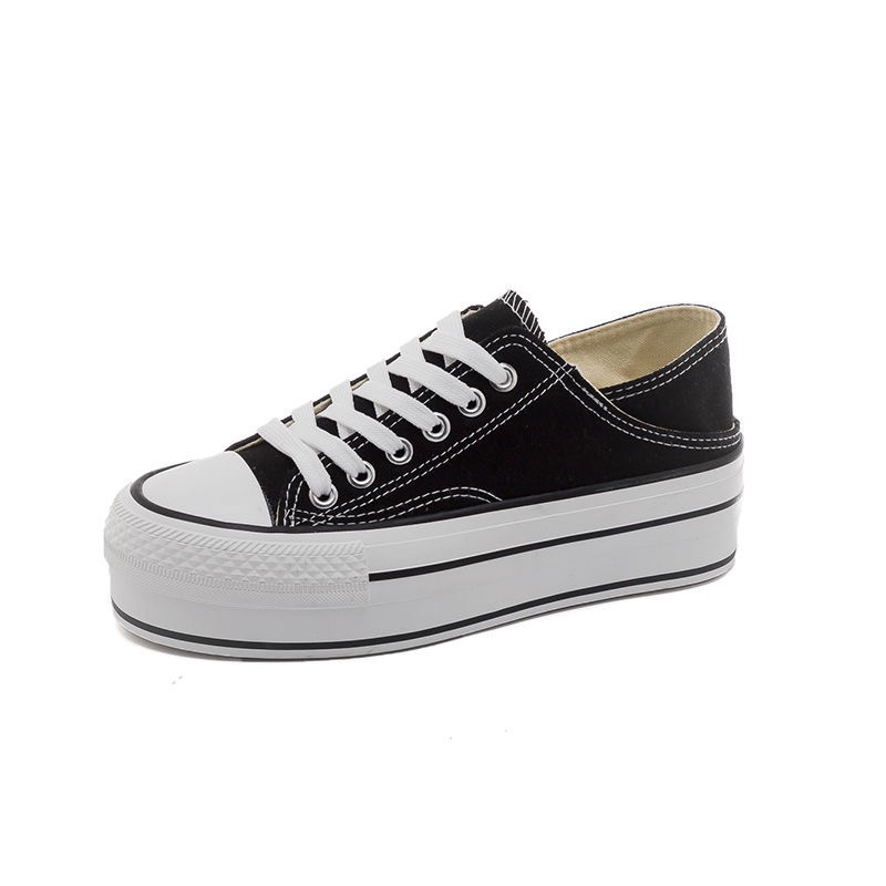 Sepatu Wanita Kanvas Sneakers Tali Outsole Tebal Tren Cewe Terkini Elegan Mewah Keren-8829 HITAM