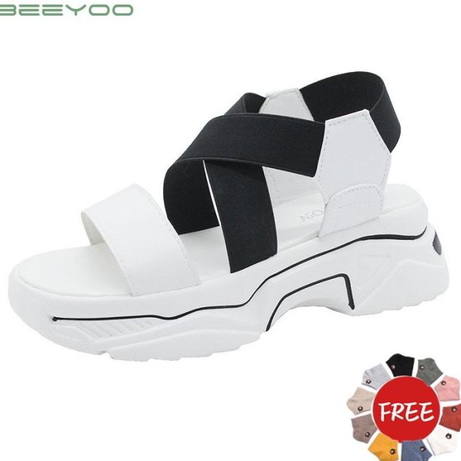 Beeyoo Sendal Gunung Wanita Casual Sendal Wedges Tali Korea WT101 TERHEBOH