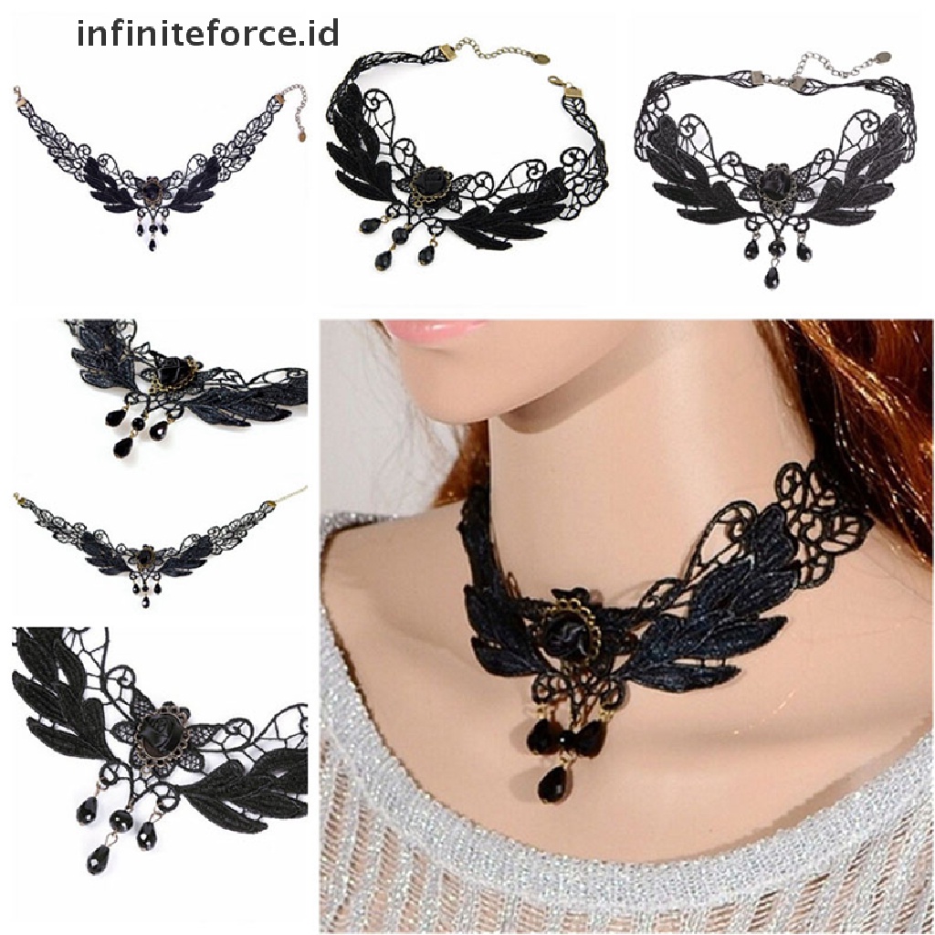 Kalung Choker Desain Bunga Mawar Hitam Untuk Wanita