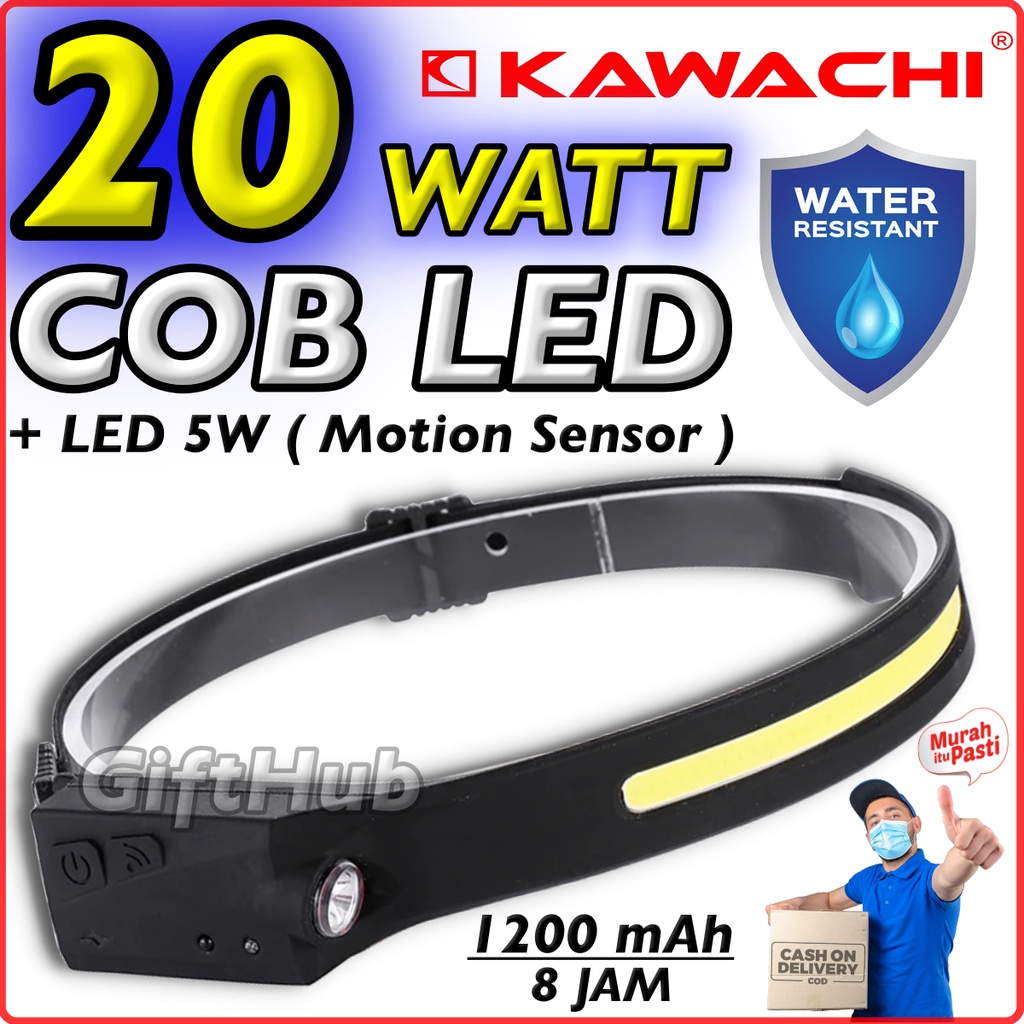 Kawachi Senter Kepala 20W COB LED + 5W Super LED 20Watt Sensor Gerak Motion Sensor Baterai Lithium 1
