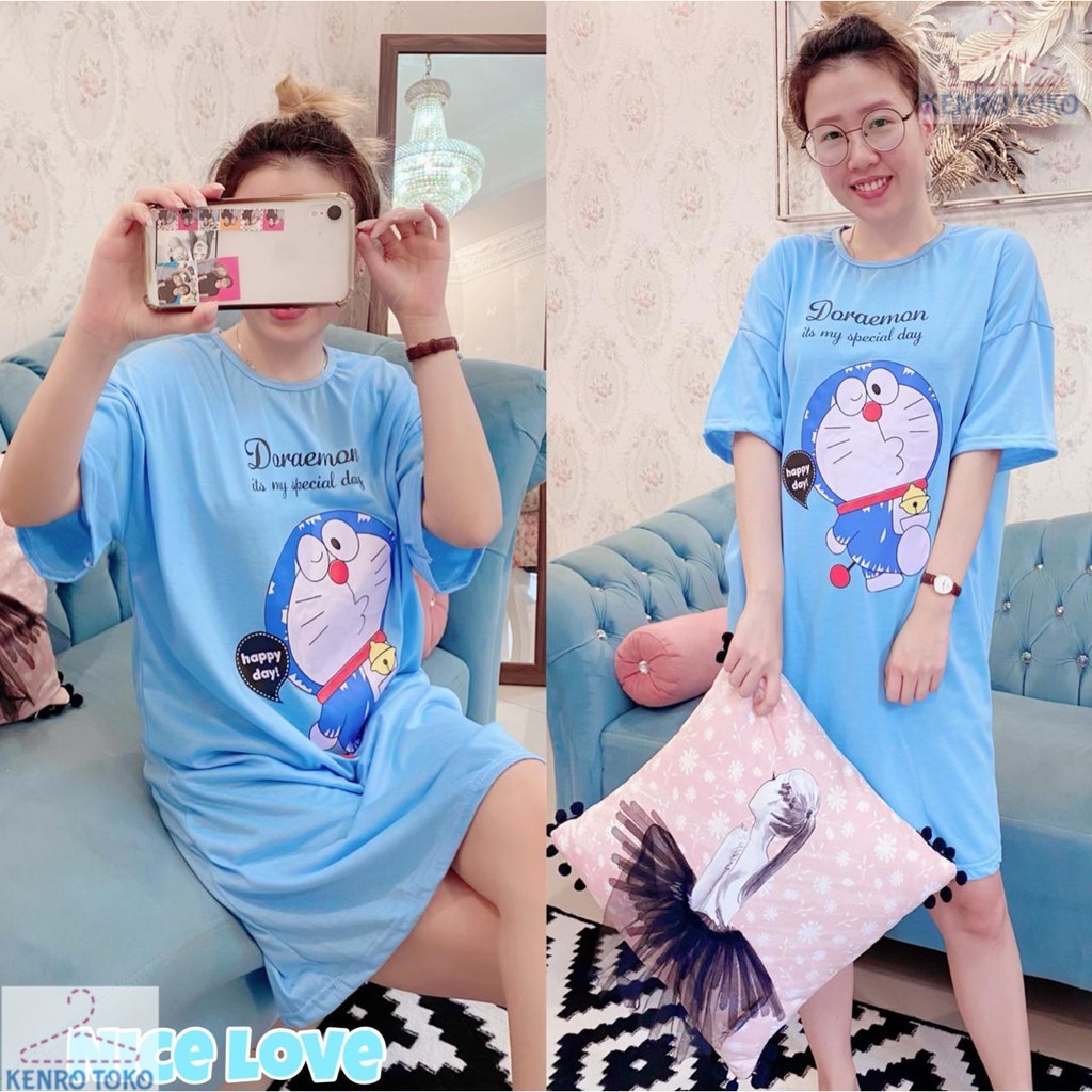 Baju Daster Wanita Jumbo Lengan Pendek Midi Dress karakter Dres Santai