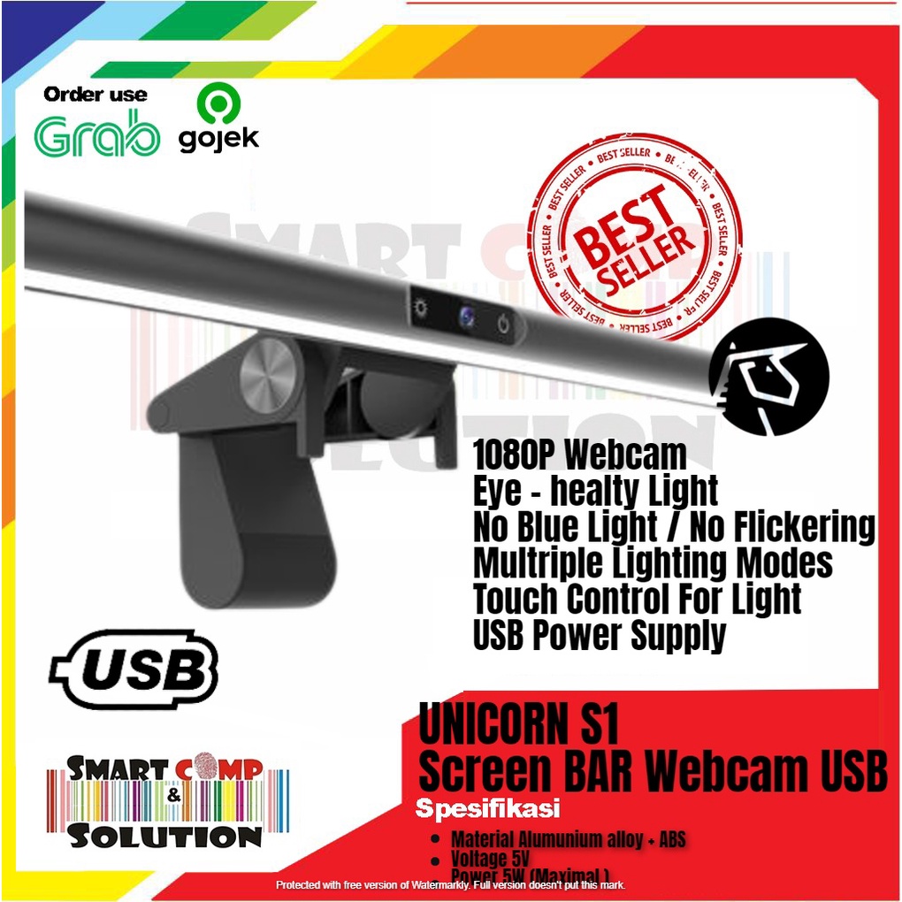 Screen Bar Webcam Unicorn S1 - USB Monitor Light With HD Webcam 1080P