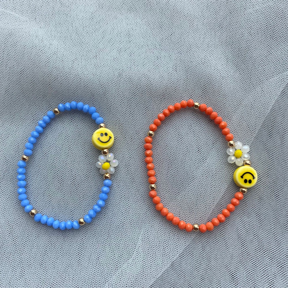 Korean Colorful Smiley Face Bracelet Handmade Beaded Daisy Flower Bracelet