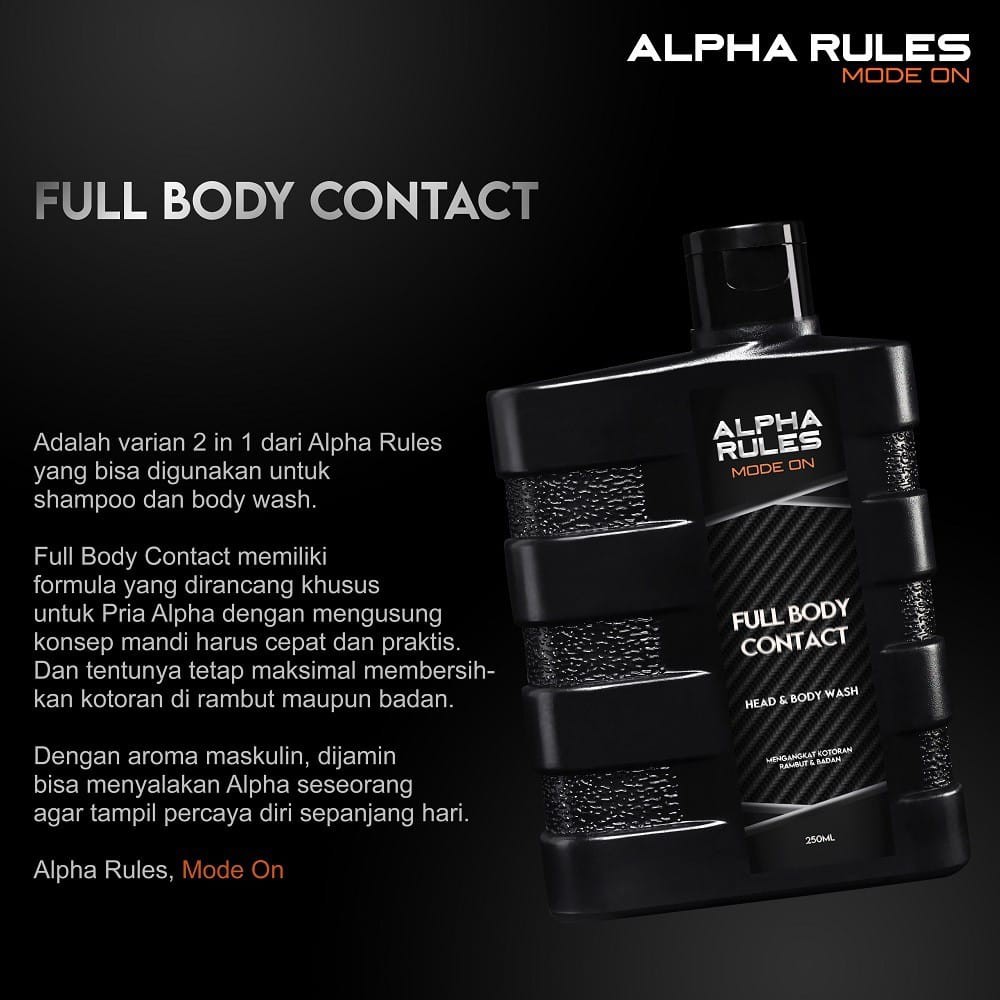 super keren Alpha Rules Full Body Contact Shampoo dan Sabun Untuk Perawatan Tubuh Pria Original