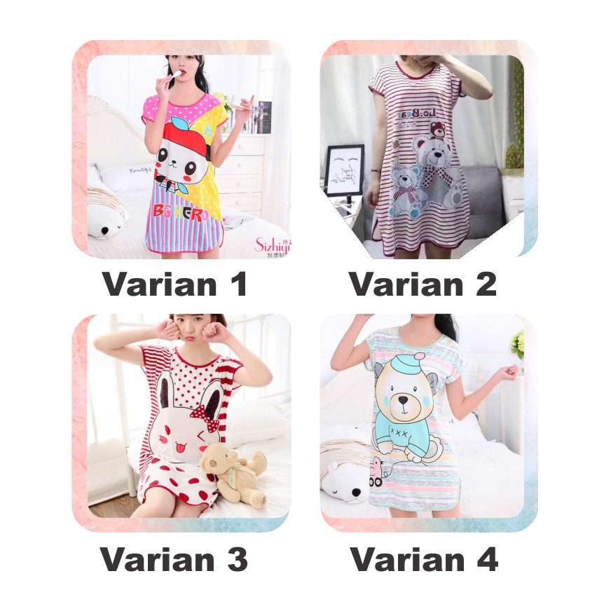 ❀ Chingu ❀ PW061 COD Baju Tidur Wanita Piyama Motif Kartun Lucu Pakaian Wanita Daster Variasi Import