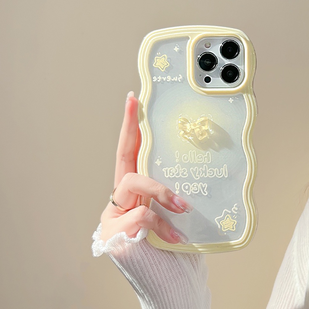 Case Pelindung Transparan 2 In 1 Tepi Gelombang 3D Pita Untuk Iphone 13 XS XR 11 12 PRO MAX