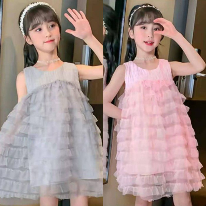 Gaun Anak - Gaun Pink Anak 4-10 Tahun/Gaun Mewah Ulang Tahun Abu/Dress Kids Import - Pink, 170